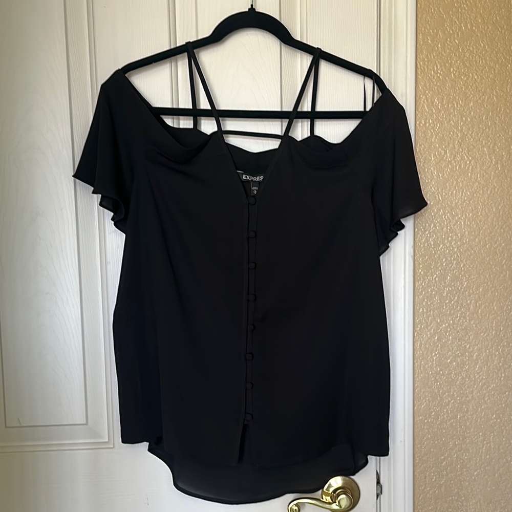 Express Black Backless Buttoned Blouse - image 1